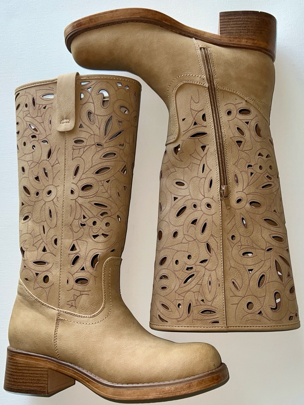 NWT New York & Company Curtis Camel Cutout chunky heel Tall Boots Sz 7.5 Campus - Picture 9 of 16